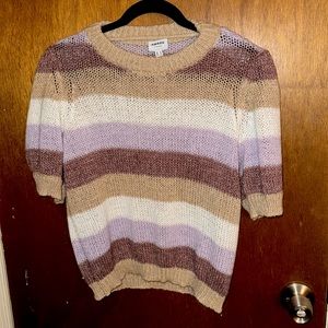 Women’s puffed sleeves striped knit short sleeve sweater